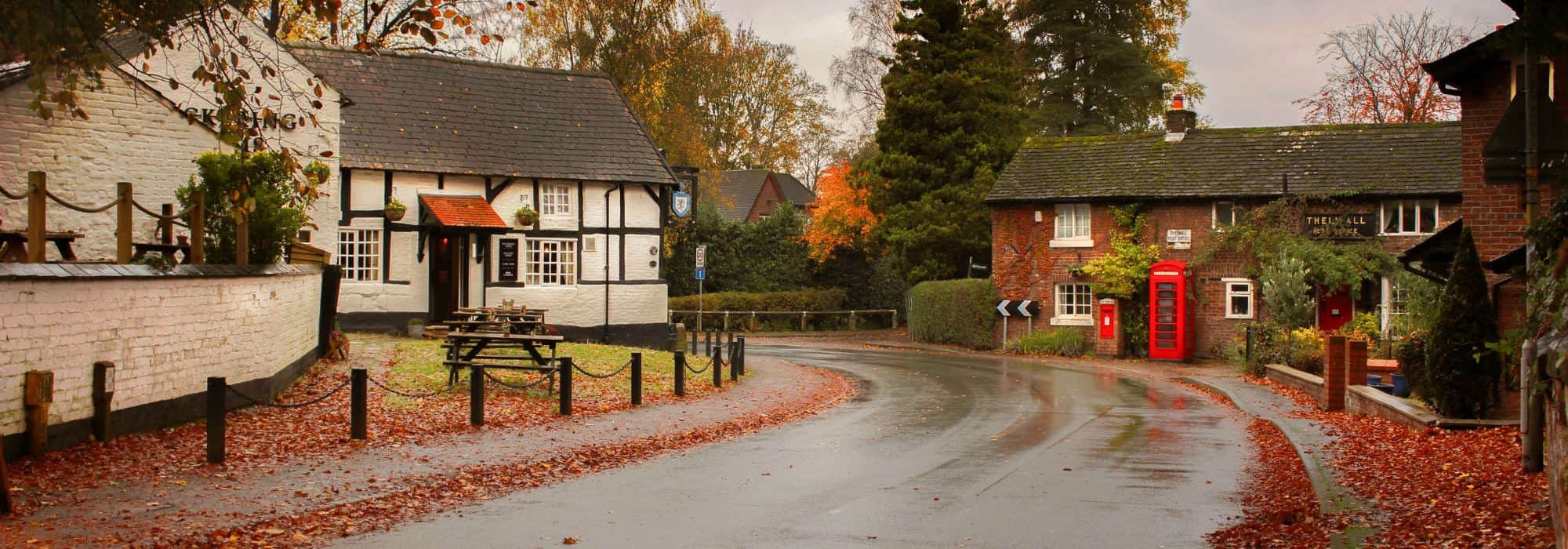 Thelwall Village after a rainy day